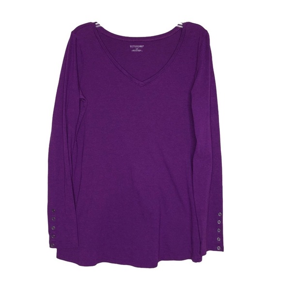 Motherhood MATERNITY Purple Long Sleeve Button Cuff V-Neck Knit Top - Size Small - Picture 1 of 5